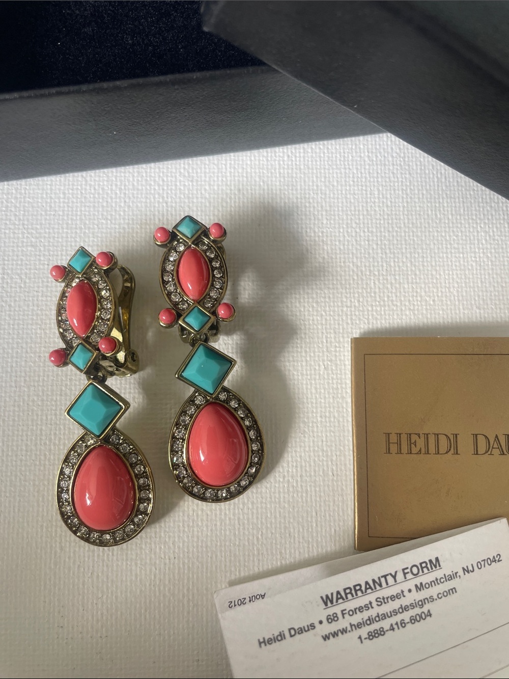 Heidi Daus Coral and Turquoise Teardrop Clip-On Earrings